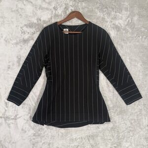 Anne Klein Black & White Pin Stripe Asymmetric Stretch Tunic Top Executive Sz S